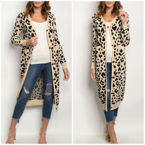 ❄️KHAKI ANIMAL PRINT SWEATER CARDIGAN - Picture 1 of 5